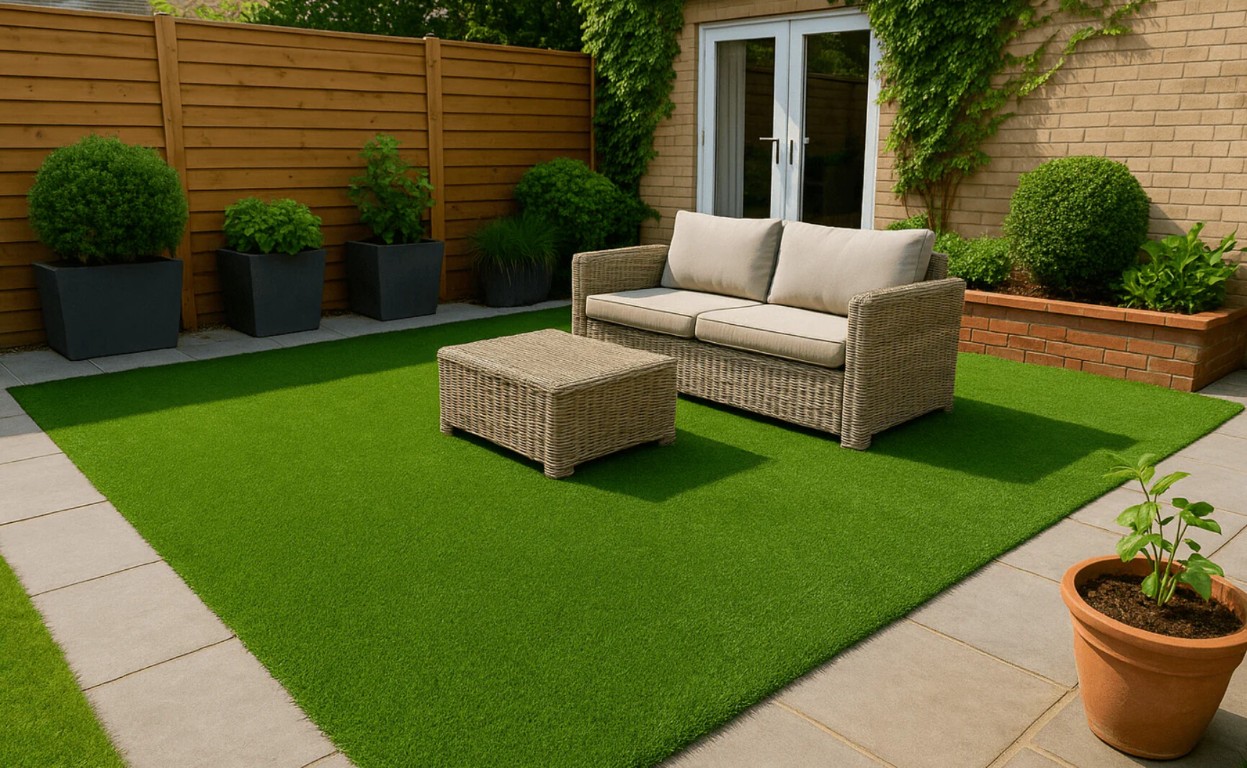 Beautiful artificial grass installation in Lawton, OK backyard